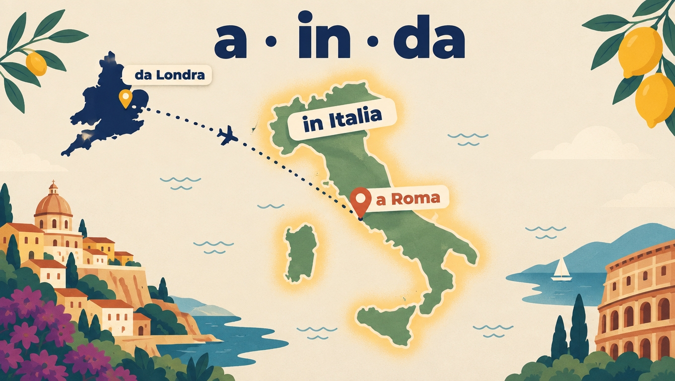 Map of Italy illustrating a Roma, in Italia and da Londra.
